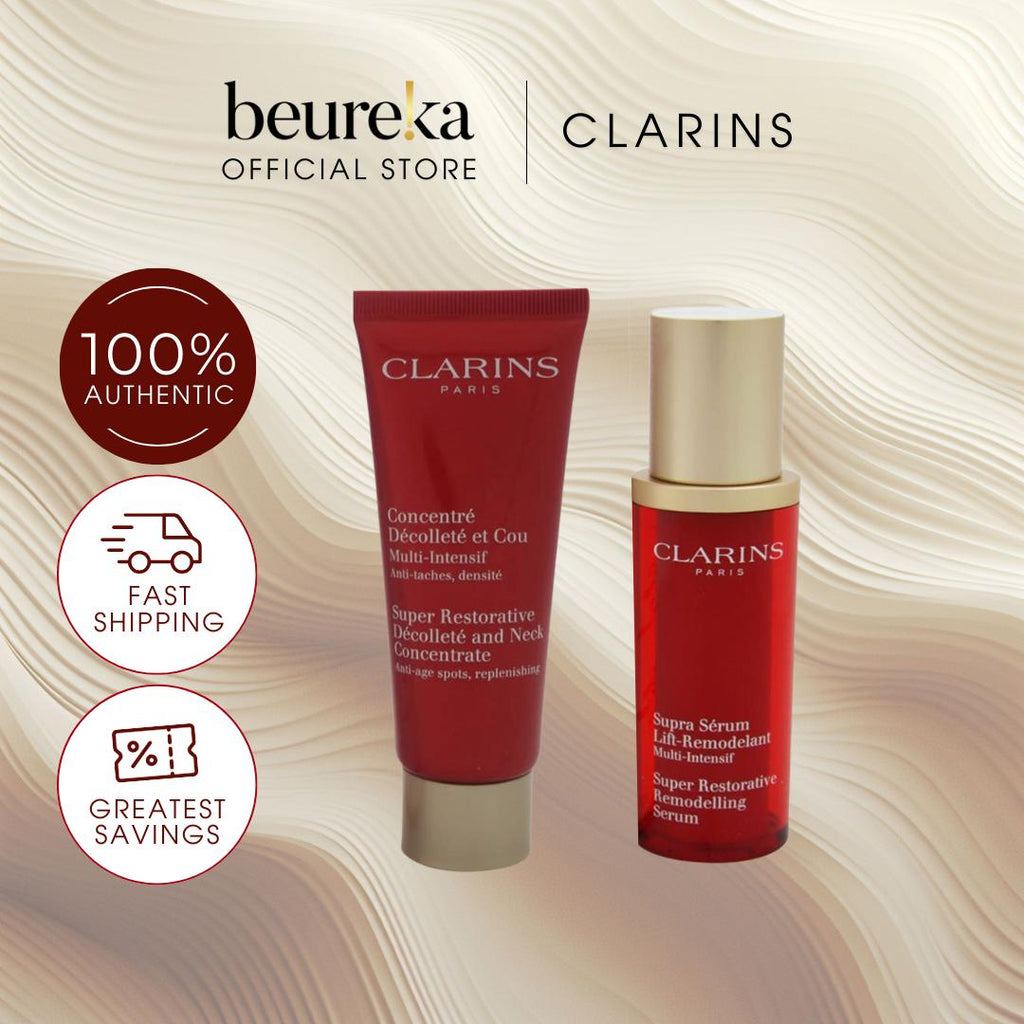 [LIVE ONLY] Clarins Super Restorative Series - Decollete Cream and Neck Concentrate 75ML | Clarins Super Restorative Remodelling Serum 30ML [Anti-aging | Anti-Wrinkles] - Beureka