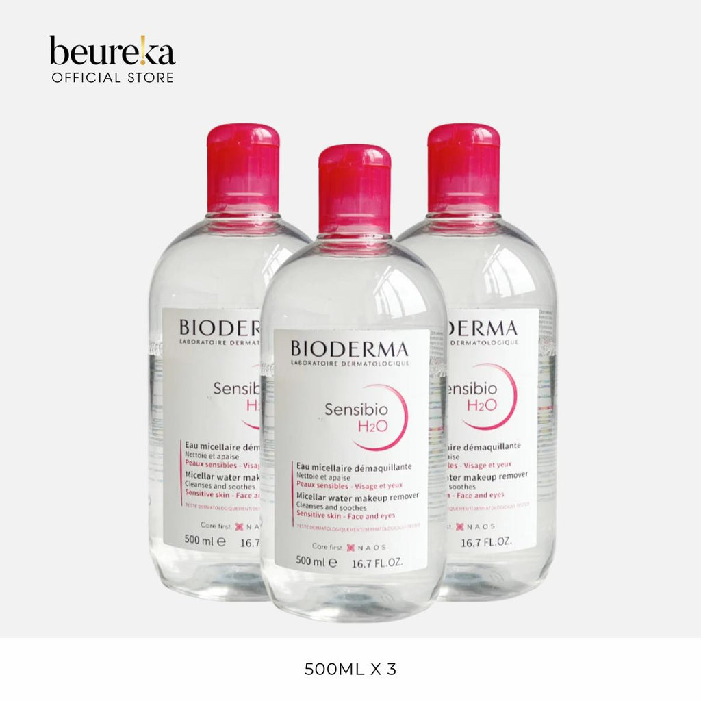 [LIVE ONLY] [Bundle of 3] Bioderma Sensibio H2O Micellar Water 500ml- Beureka [ Makeup Remover | Cleansing Water ] Cosmetic
